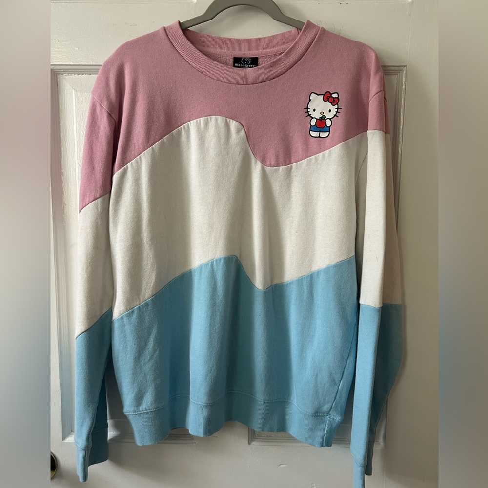 Hello Kitty Colorblock Sweatshirt Men’s Size M Pink Blue Off White EUC